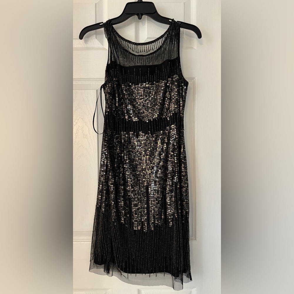 Adrianna Papell Glittering Black and Silver Mini Dress
